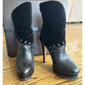 Alaia Azzedine Lace-Up Leather Suede Platform Ankle High Heel Booties EU 38.5